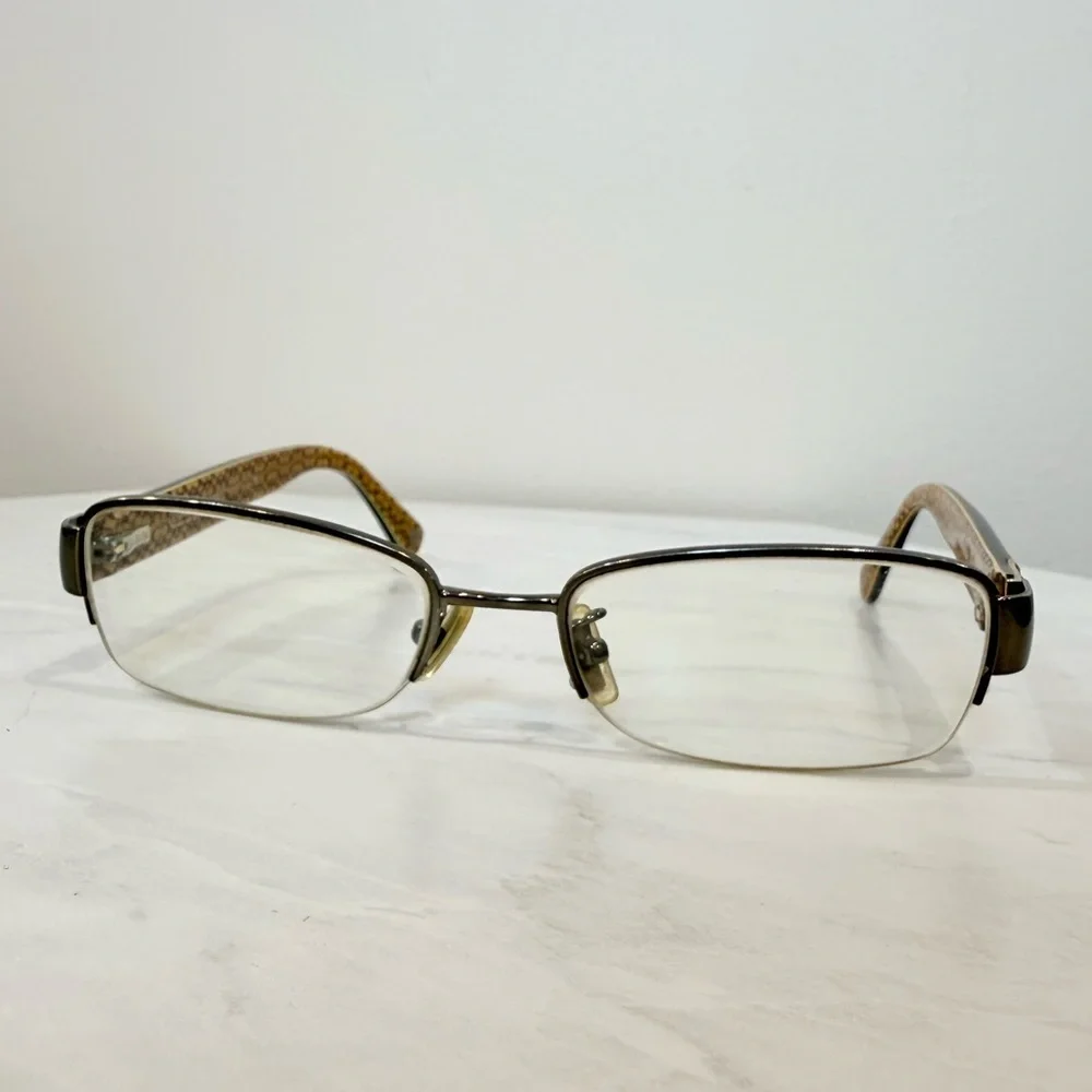 🔥Coach Semi-Rimless Rectangular Eyeglasses Brown Temples Magnifying glasses EC🔥